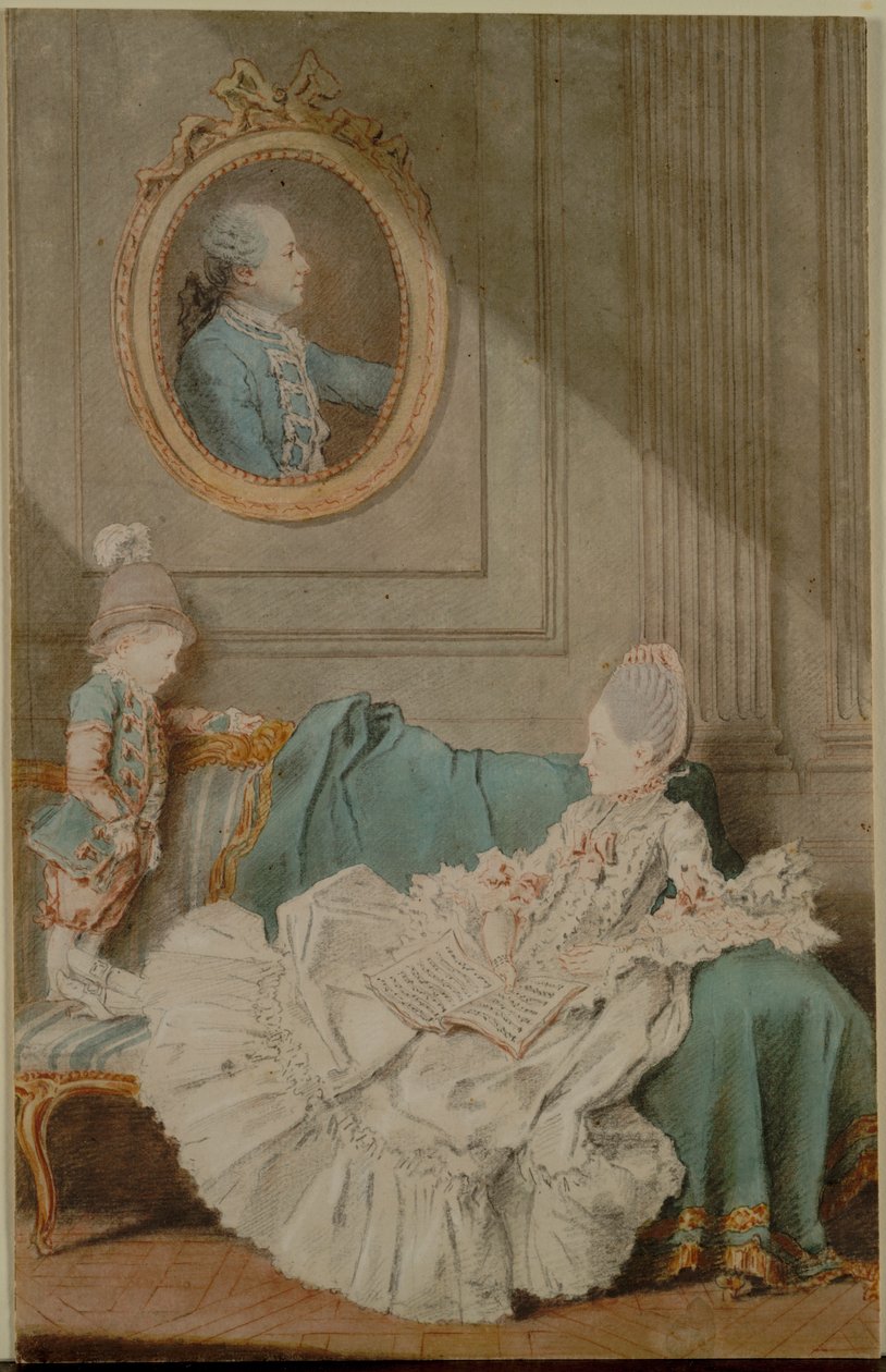 Madame Millin du Perreux e seu filho, com um retrato pintado de Monsieur Jérôme-Robert Millin du Perreux de Louis Carmontelle