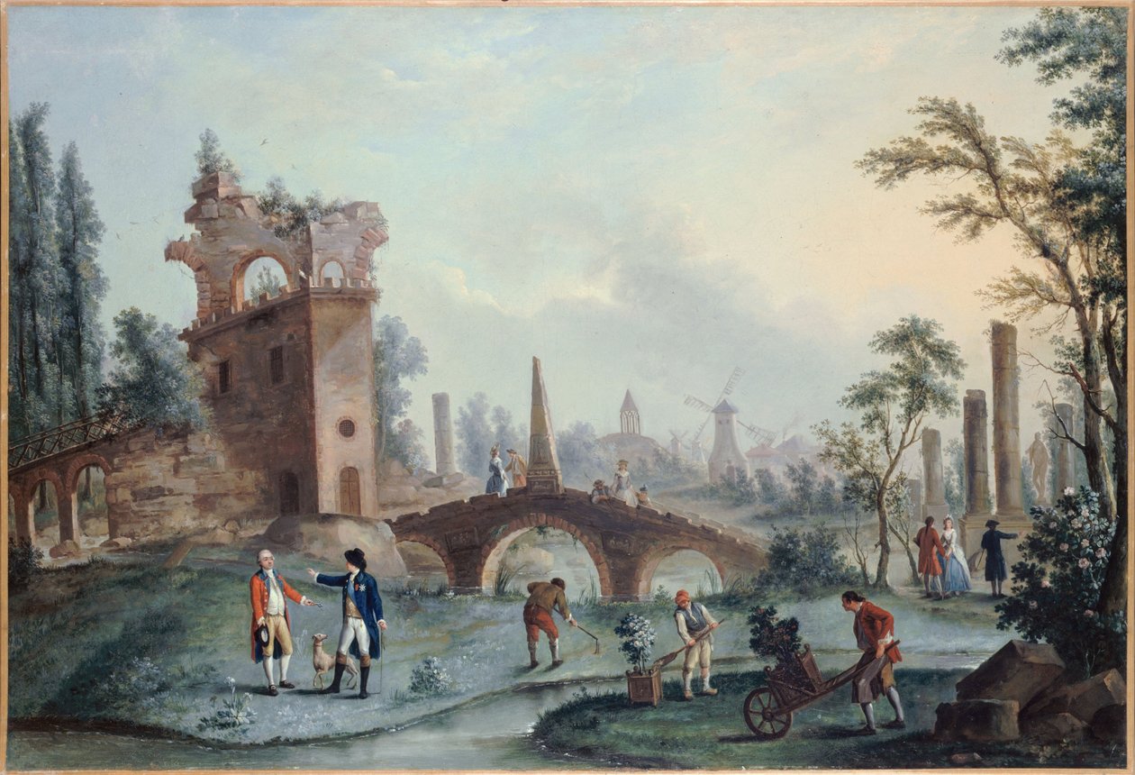 Vista dos Jardins do Monceau, cerca de 1778 (óleo sobre tela) de Louis Carrogis Carmontelle
