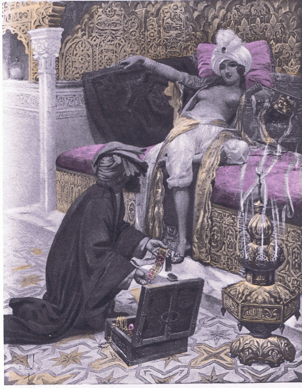 A filha do rei de Tunes, ilustração de Decameron de Boccaccio publicada pela Sociedade Navarra 1930 (litho) de Louis Chalon