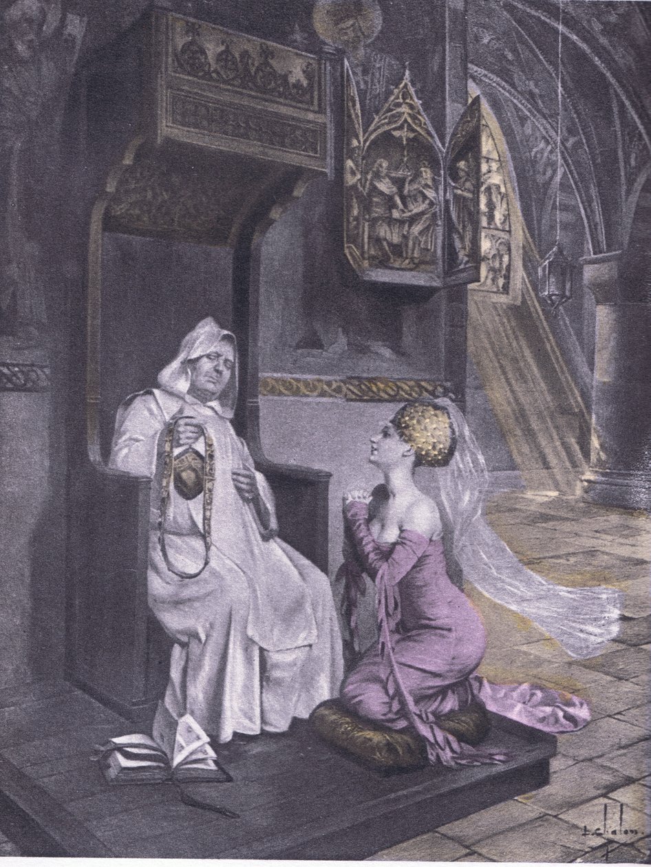 A senhora e o frade, ilustração de Decameron de Boccaccio publicada pela Sociedade Navarra 1930 (litho) de Louis Chalon