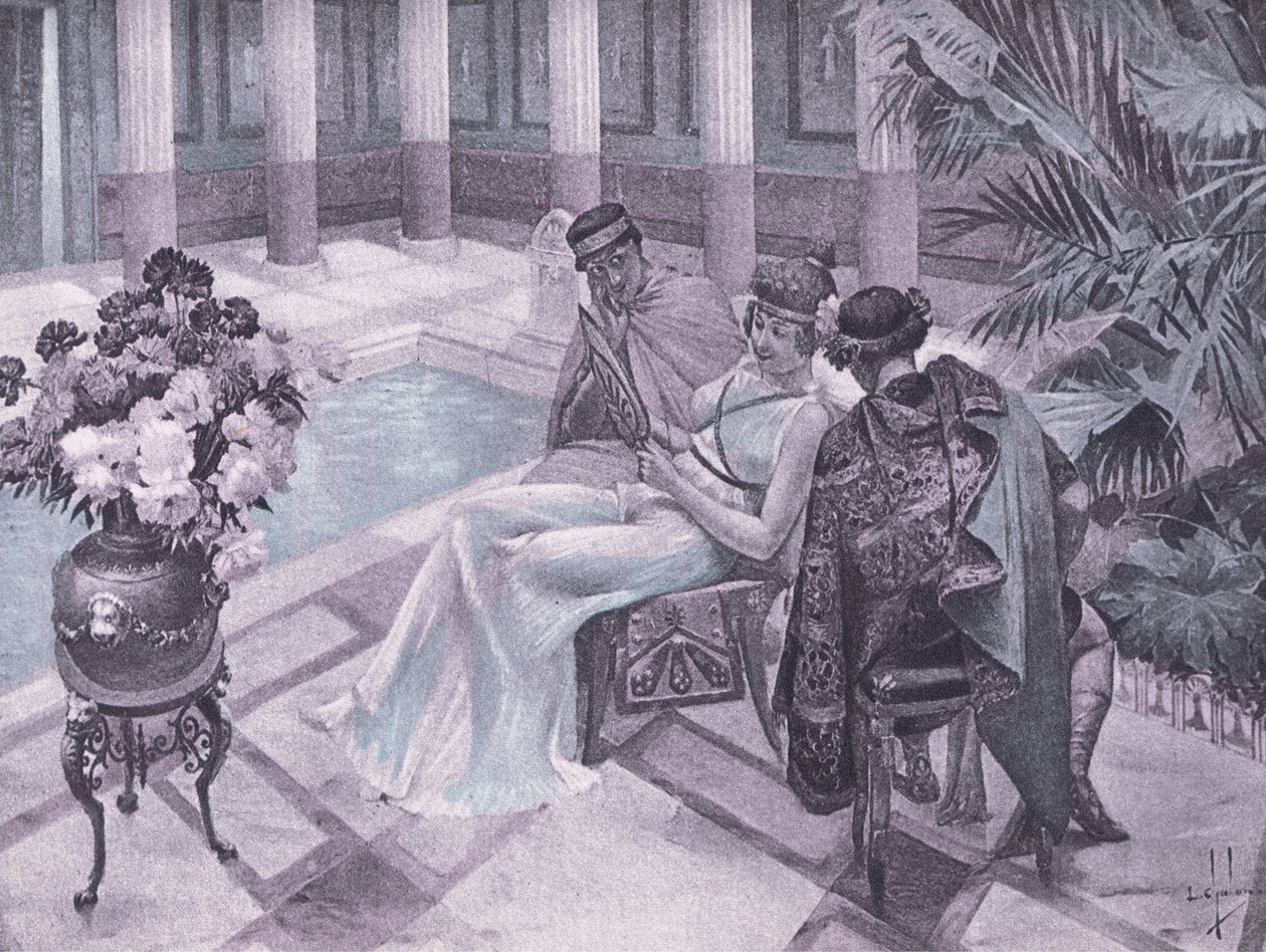 Titus e Gisippus, ilustração de Decameron de Boccaccio publicada pela Sociedade Navarra dos anos 30 (litho) de Louis Chalon