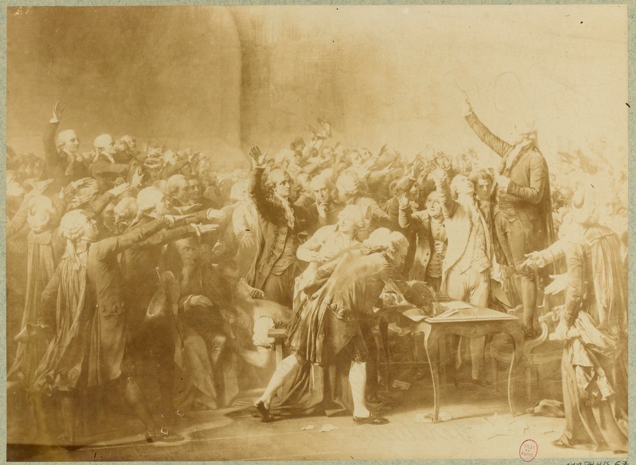 O juramento da quadra de tênis, 20 de junho de 1789 (foto sépia) de Louis Charles Auguste (after) Couder