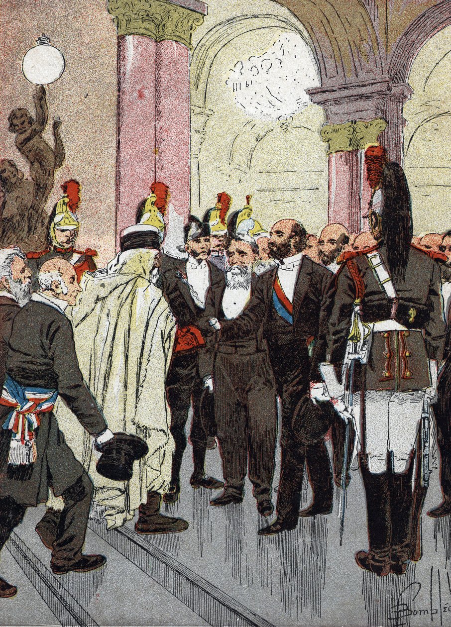 Banquete dos prefeitos da França (Banquete dos prefeitos da França em 18 de agosto de 1889 na prefeitura de Paris, convidados para celebrar a Grande Exposição) Ilustração de Louis Charles Bombled (1862-1927) de Mercier "Les grandes journees de l