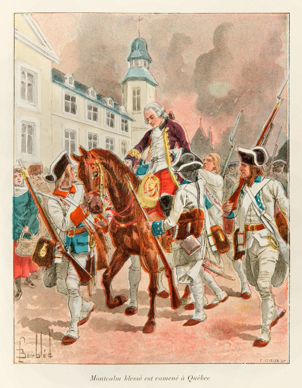 Louis bombardeado (1862 - 1927); o General Louis Joseph (Louis-Joseph) de Montcalm (1712-1759) ferido foi devolvido ao Quebec após a Batalha das Planícies de Abraão em 13 de setembro de Louis Charles Bombled
