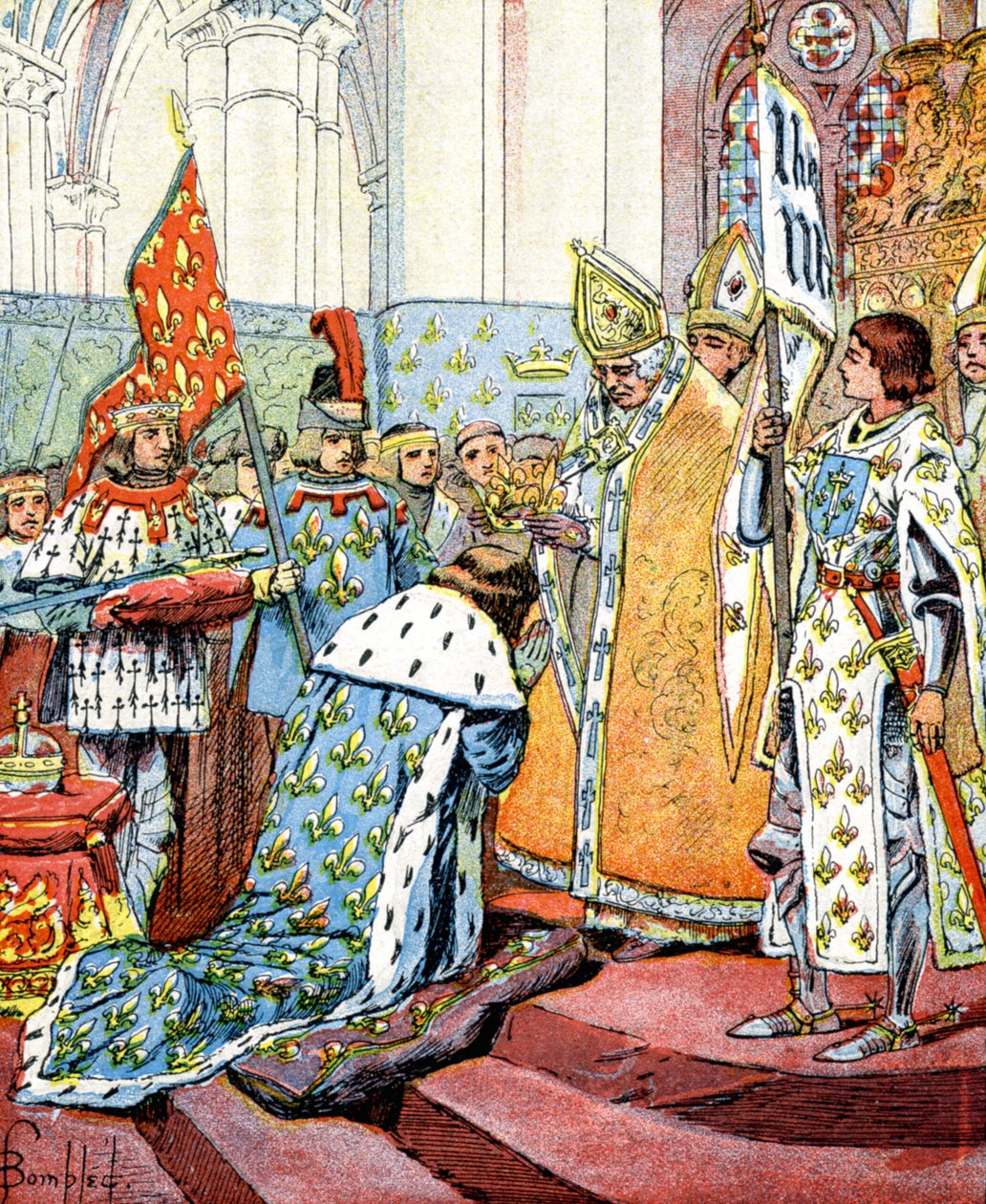 Coroação do rei francês Carlos VII na presença de Joana d