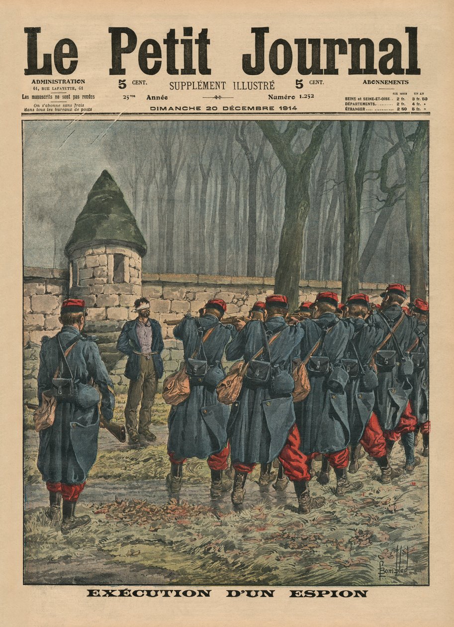 Execução de um espião, ilustração da capa do &39;Le Petit Journal&39;, suplemento ilustrativo, 20 de dezembro de 1914 de Louis Charles Bombled