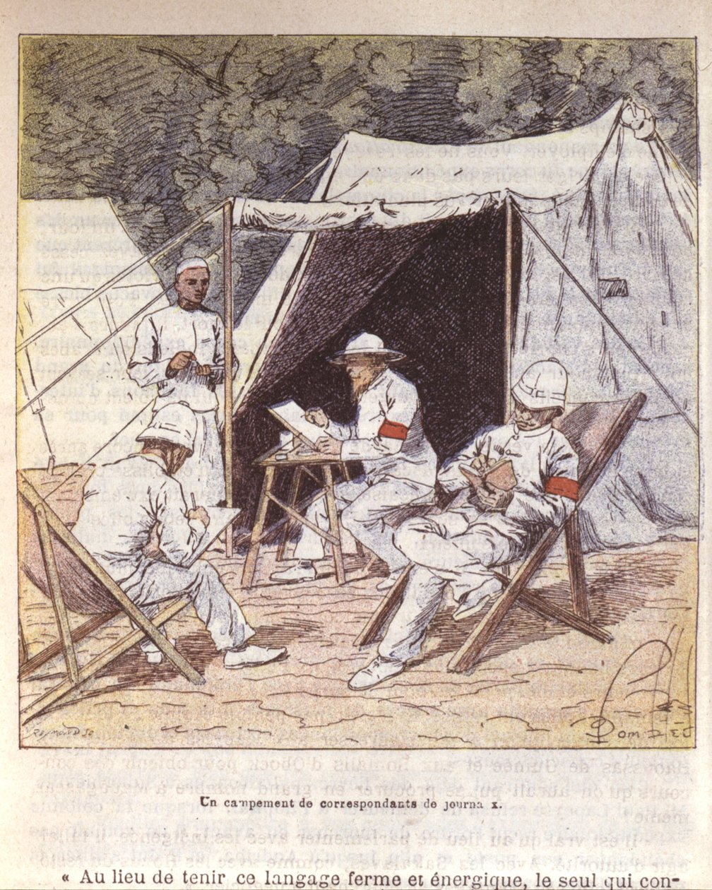 Correspondentes de guerra franceses em Madagáscar na época da sua anexação pela França 1895-96 (cor litho) de Louis Charles Bombled