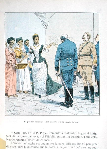 General Duchesne e seus oficiais na cerimônia do banho da Rainha Ranavalona III (1862-1917), de 