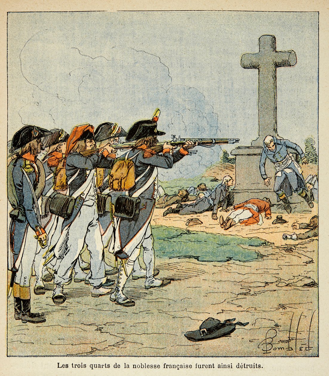Ilustração de Bombled Louis (1862-1927) do livro "O Memorial de Santa Helena" do Conde Emmanuel de Las Cases (1766-1842): O tiroteio de Des chouans durante a Guerra de Vendee, Coleção Particular de Louis Charles Bombled