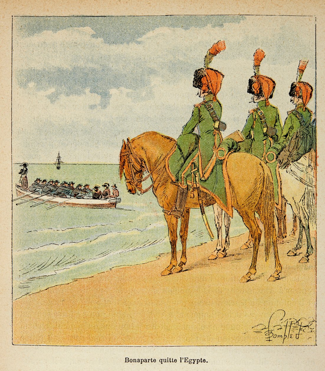 Ilustração de Bombled Louis (1862-1927) do livro "O Memorial de Santa Helena" do Conde Emmanuel de Las Cases (1766-1842): Bonaparte deixou o Egito em 23 de agosto de 1799, Coleção Particular de Louis Charles Bombled