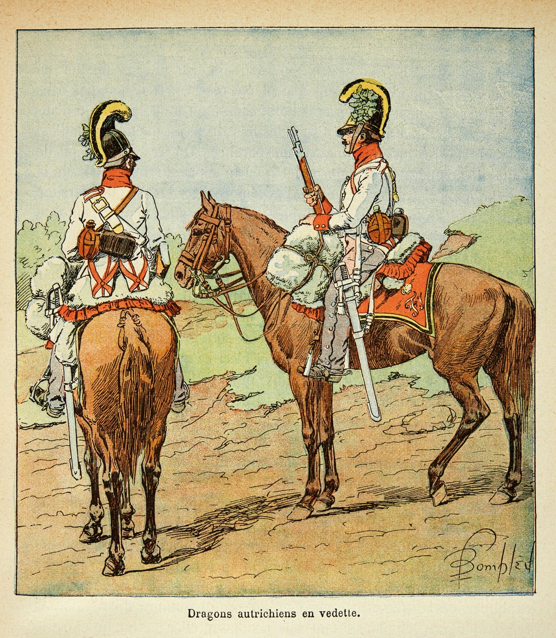 Ilustração de Bombled Louis (1862-1927) do livro "O Memorial de Santa Helena" do Conde Emmanuel de Las Cases (1766-1842): Dragões austríacos em destaque, Coleção Privada de Louis Charles Bombled