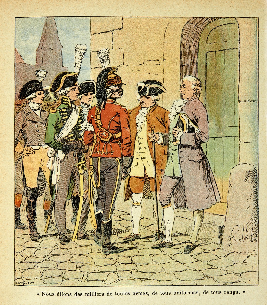 Ilustração de Bombled Louis (1862-1927) do livro "O Memorial de Santa Helena" do Conde Emmanuel de Las Cases (1766-1842): Emigrados para Coblenz (Coblença) durante a Revolução, Coleção Particular de Louis Charles Bombled
