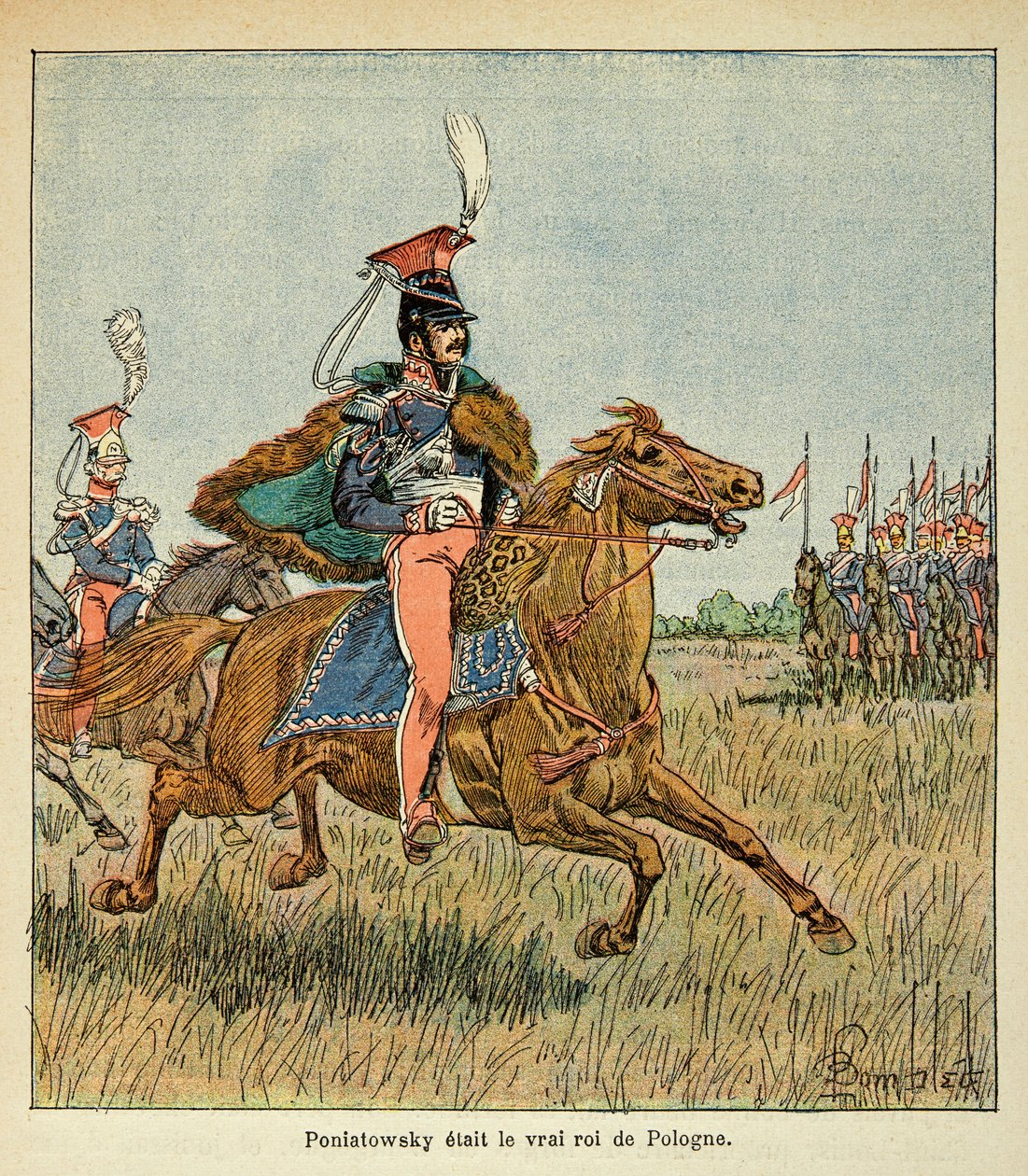 Ilustração de Bombled Louis (1862-1927) do livro "O Memorial de Santa Helena" do Conde Emmanuel de Las Cases (1766-1842): O marechal Jozef Antoni Poniatowski (1763-1813) diante de suas tropas, Coleção Privada de Louis Charles Bombled