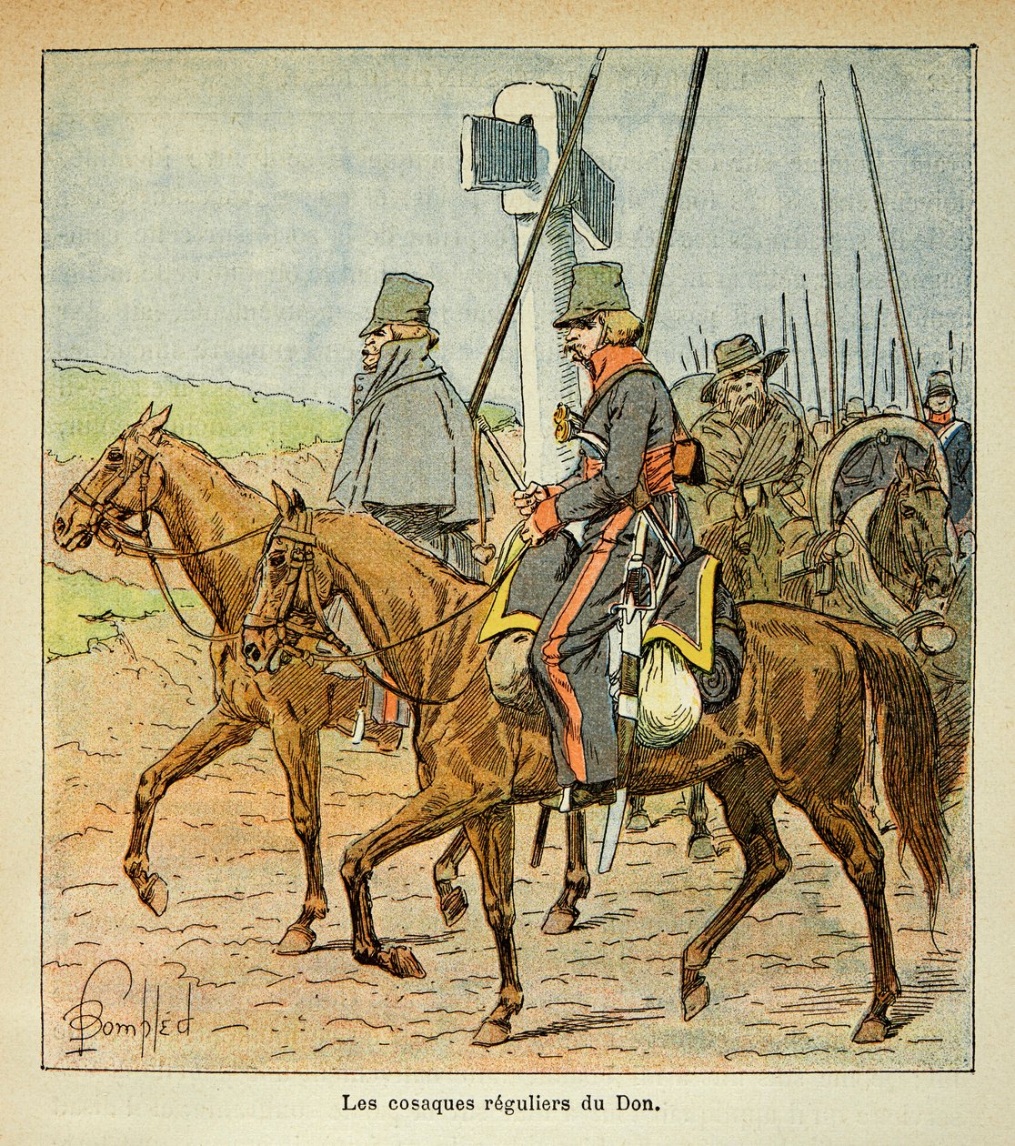 Ilustração de Bombled Louis (1862-1927) do livro "O Memorial de Santa Helena" do Conde Emmanuel de Las Cases (1766-1842): Os Cossacos do Don, Coleção Particular de Louis Charles Bombled