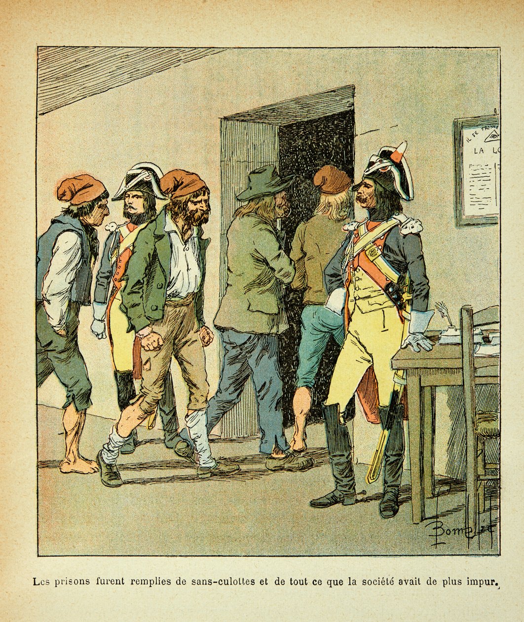 Ilustração de Bombled Louis (1862-1927) do livro "O Memorial de Santa Helena" do Conde Emmanuel de Las Cases (1766-1842): Durante a Revolução Francesa, as prisões foram preenchidas, Coleção Privada de Louis Charles Bombled