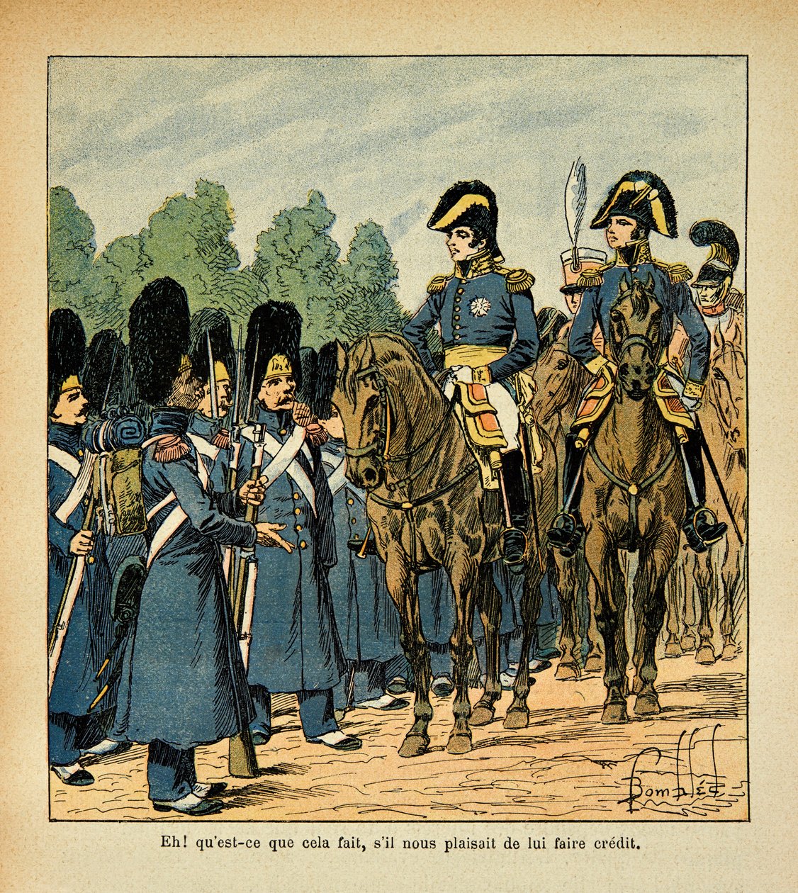 Ilustração de Bombled Louis (1862-1927) do livro "O Memorial de Santa Helena" do Conde Emmanuel de Las Cases (1766-1842): Um mal-humorado chama um oficial, Coleção Privada de Louis Charles Bombled