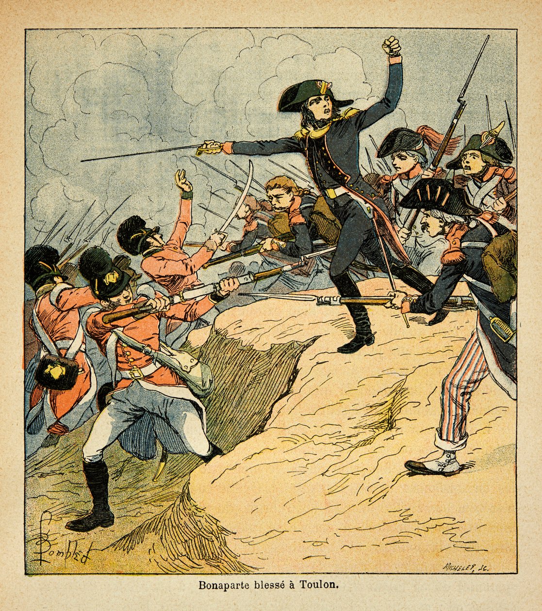 Ilustração de Bombled Louis (1862-1927) do livro "O Memorial de Santa Helena" do Conde Emmanuel de Las Cases (1766-1842): Feridas de Bonaparte na sede de Toulon, Coleção Particular de Louis Charles Bombled