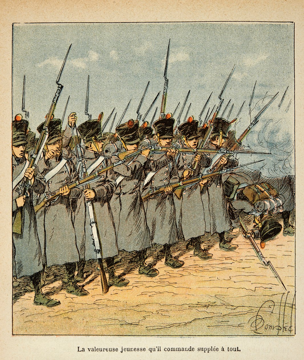 Ilustração de Bombled Louis (1862-1927) do livro "O Memorial de Santa Helena" do Conde Emmanuel de Las Cases (1766-1842): Os franceses durante a Batalha de Lutzen em 1813, Coleção Particular de Louis Charles Bombled