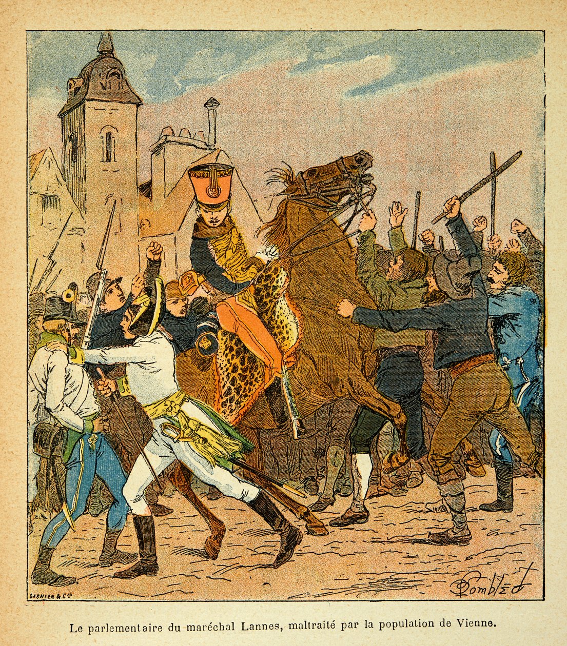 Ilustração de Bombled Louis (1862-1927) do livro "O Memorial de Santa Helena" do Conde Emmanuel de Las Cases (1766-1842): O parlamentar de Marechal Lannes maltratado pela população de Viena, Coleção Privada de Louis Charles Bombled