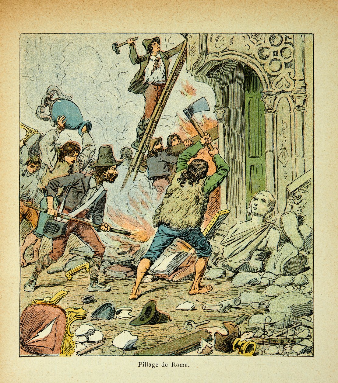 Ilustração de Bombled Louis (1862-1927) do livro "O Memorial de Santa Helena" do Conde Emmanuel de Las Cases (1766-1842): Pilhagem de Roma, Coleção Particular de Louis Charles Bombled