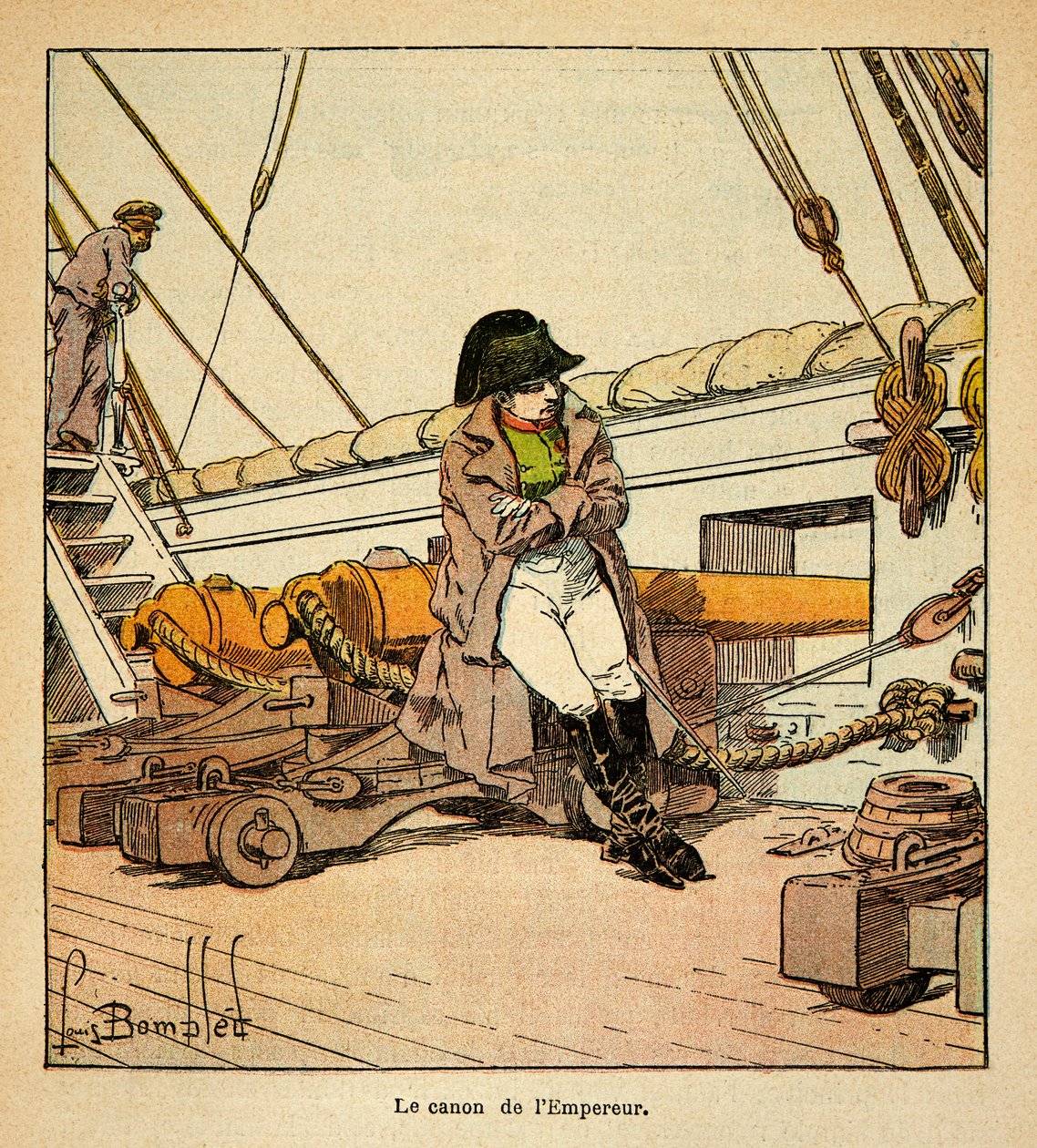 Ilustração de Bombled Louis (1862-1927) do livro "O Memorial de Santa Helena" do Conde Emmanuel de Las Cases (1766-1842); O Imperador Napoleão a bordo de Northumberland em 1815, Coleção Particular de Louis Charles Bombled