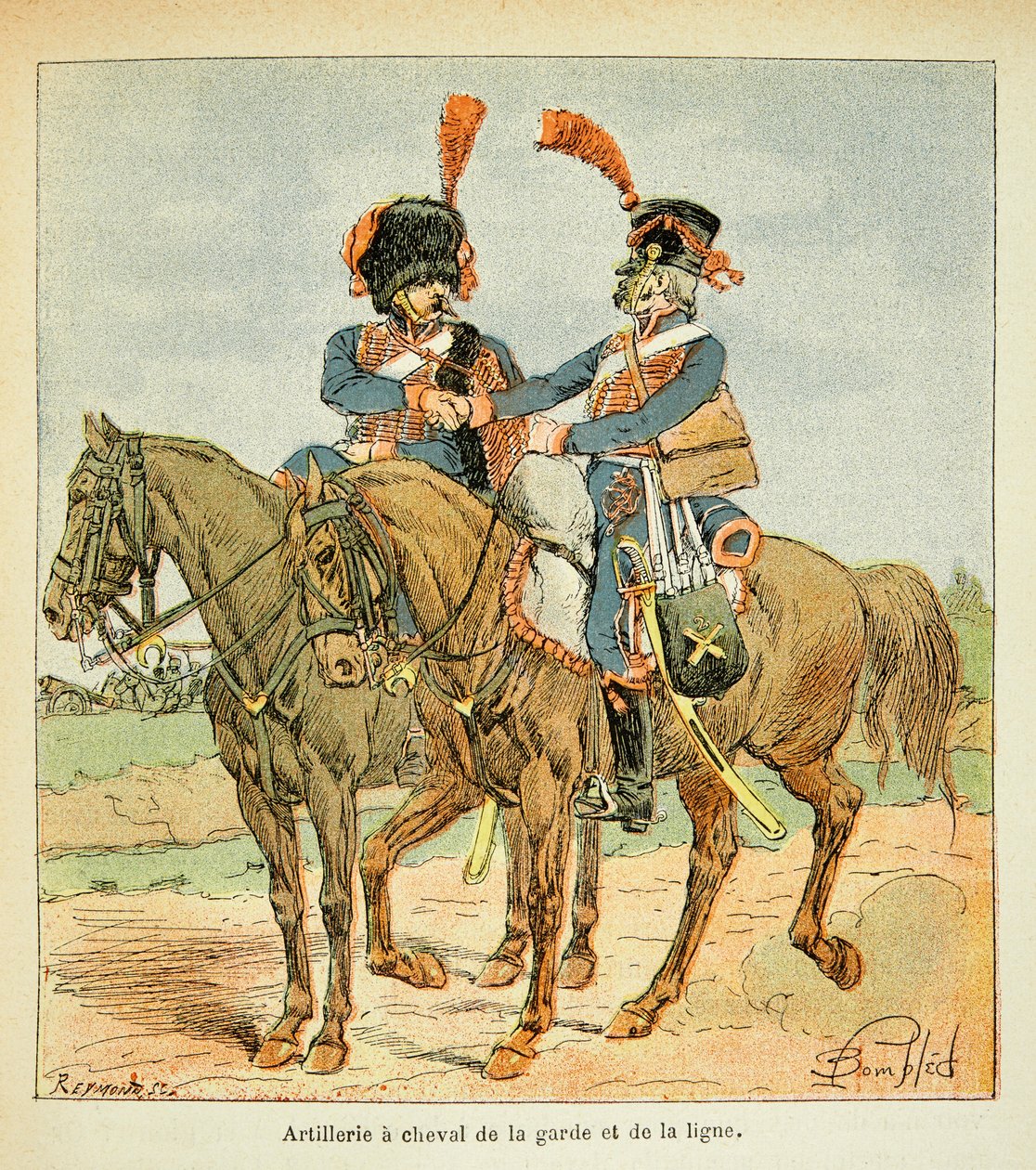 Ilustração de Bombled Louis (1862-1927) do livro "O Memorial de Santa Helena" do Conde Emmanuel de Las Cases (1766-1842): Artilharia um cavalo da Guarda e a Linha, Coleção Privada de Louis Charles Bombled