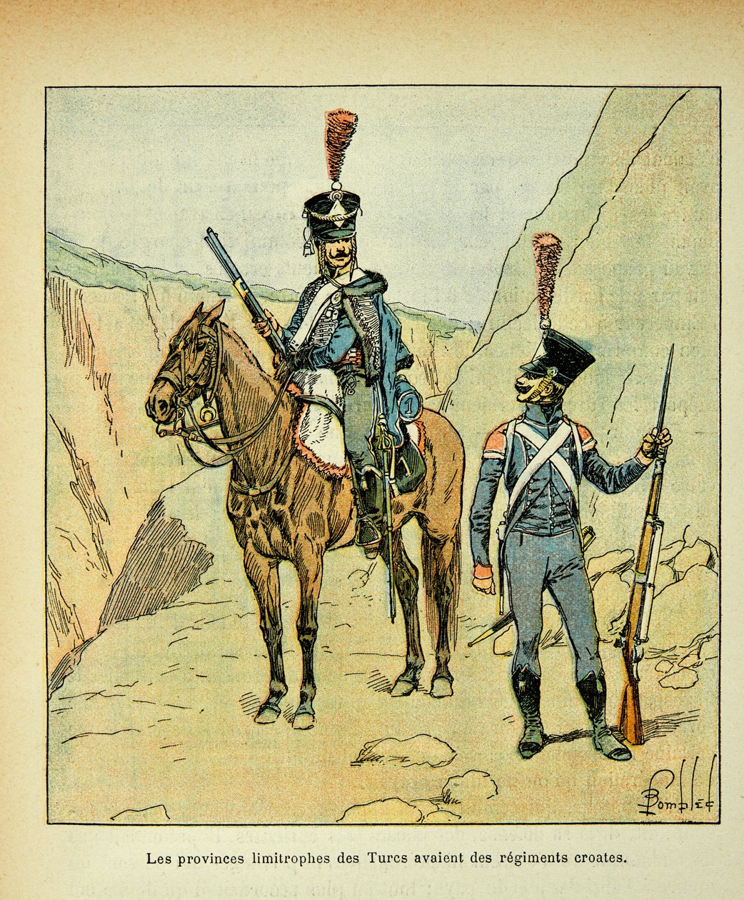 Ilustração de Bombled Louis (1862-1927) do livro "The Memorial of St. Helene" do Conde Emmanuel de Las Cases (1766-1842): As províncias limítrofes dos turcos tinham regimentos croatas, Coleção Privada de Louis Charles Bombled