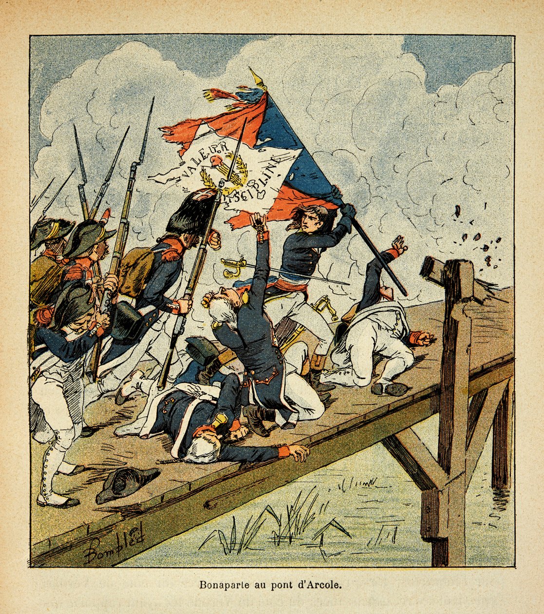 Ilustração de Bombled Louis (1862-1927) do livro "The memorial se Sainte Helene" do Conde Emmanuel de Las Cases (1766-1842): Bonaparte na ponte de Arcole, Coleção Particular de Louis Charles Bombled