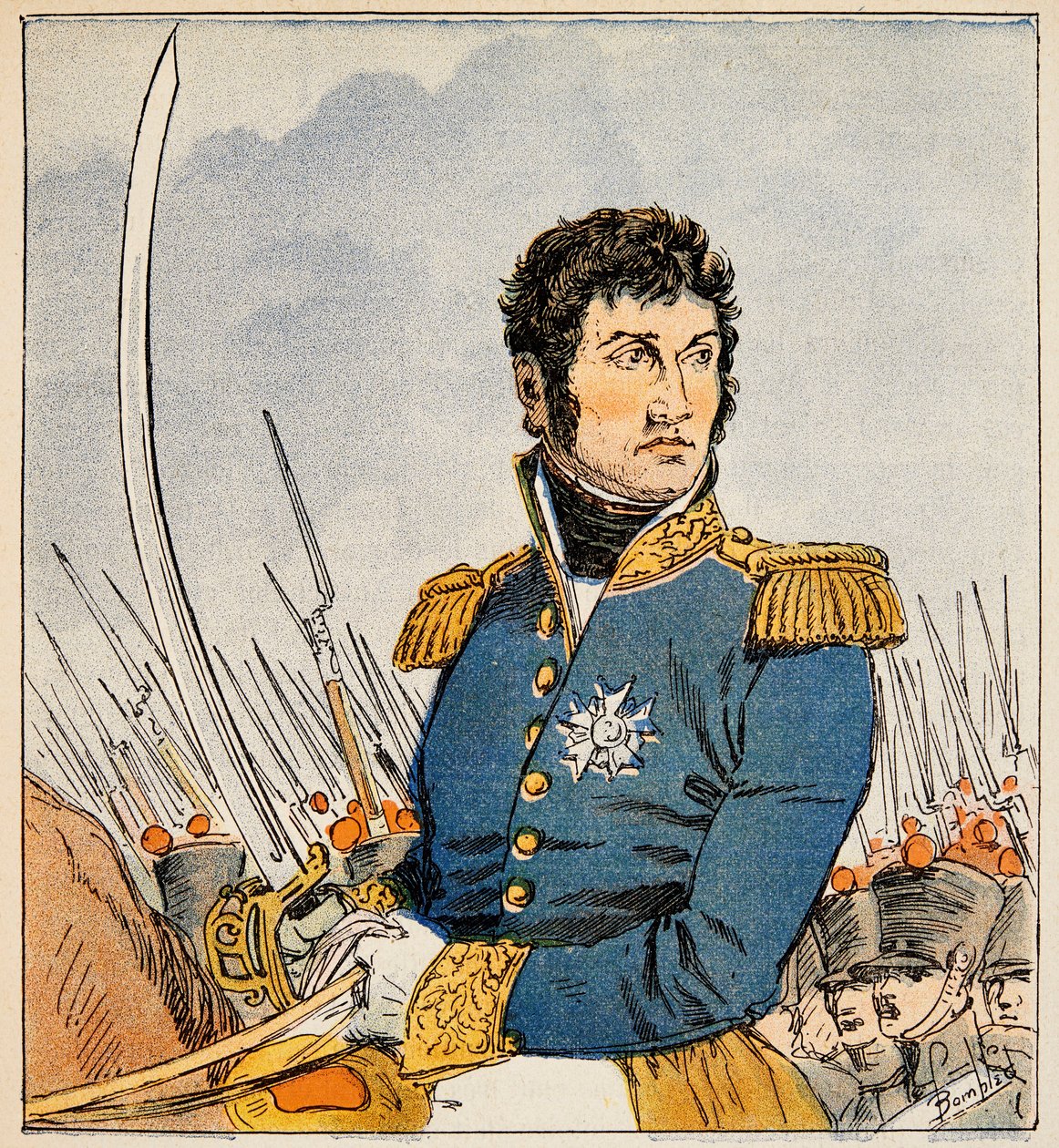 Ilustração de Bombled Louis (1862-1927) do livro "O Memorial de Santa Helena" do Conde Emmanuel de Las Cases (1766-1842): Retrato do marechal Jean Lannes (1769-1809), Duque de Montebello, Coleção Particular de Louis Charles Bombled