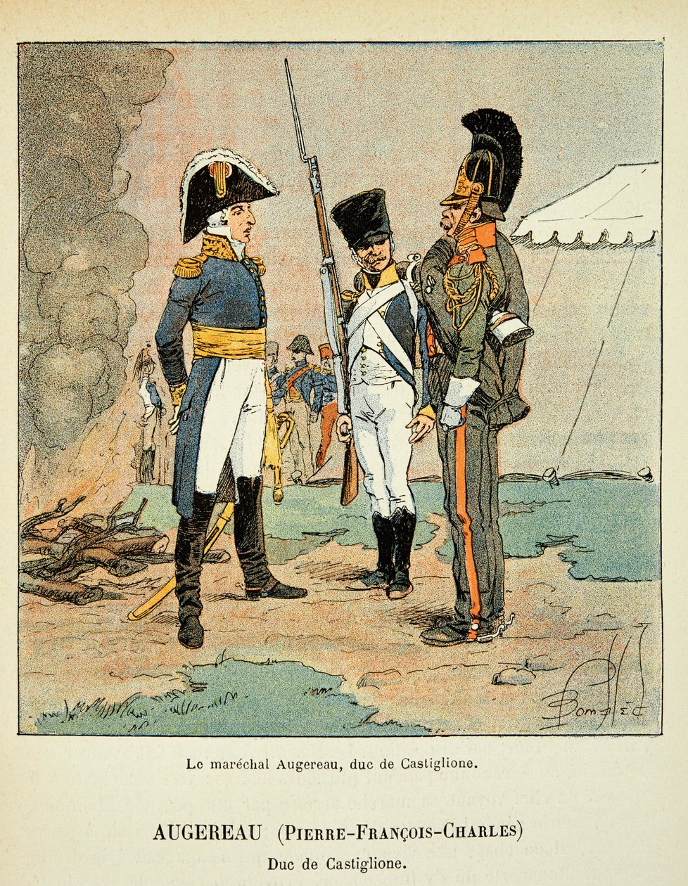 Ilustração de Bombled Louis (1862-1927) do livro "O Memorial de Santa Helena" do Conde Emmanuel de Las Cases (1766-1842): Le marechal Pierre Augereau (1757-1816), Duque de Castiglione, Coleção Particular de Louis Charles Bombled