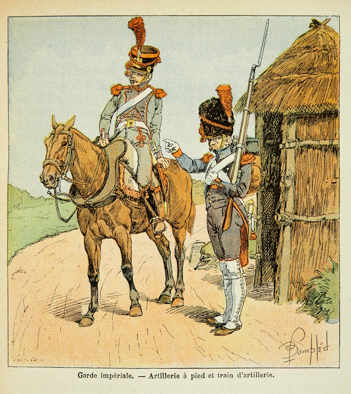 Ilustração de Bombled Louis (1862-1927) do livro "O Memorial de Santa Helena" do Conde Emmanuel de Las Cases (1766-1842): A Guarda Imperial: Artilharia a pé e Trem de Artilharia, Coleção Particular de Louis Charles Bombled