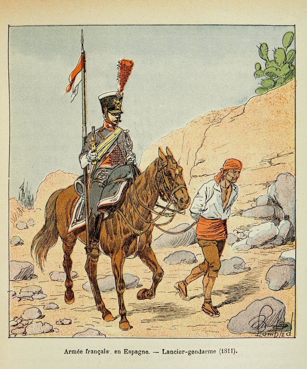 Ilustração de Bombled Louis (1862-1927) do livro "O Memorial de Santa Helena" do Conde Emmanuel de Las Cases (1766-1842): O Armee Francês em Espanha: Lancier gendarme 1811, Coleção Particular de Louis Charles Bombled