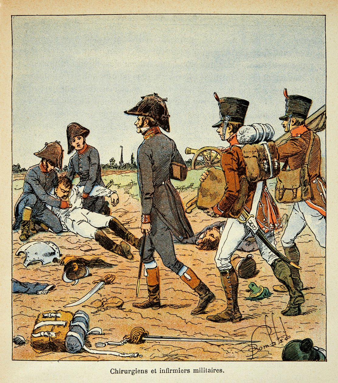Ilustração de Bombled Louis (1862-1927) do livro "O Memorial de Santa Helena" do Conde Emmanuel de Las Cases (1766-1842): Retrato de cirurgiões militares e enfermeiras da Grande Armee, Coleção Particular de Louis Charles Bombled