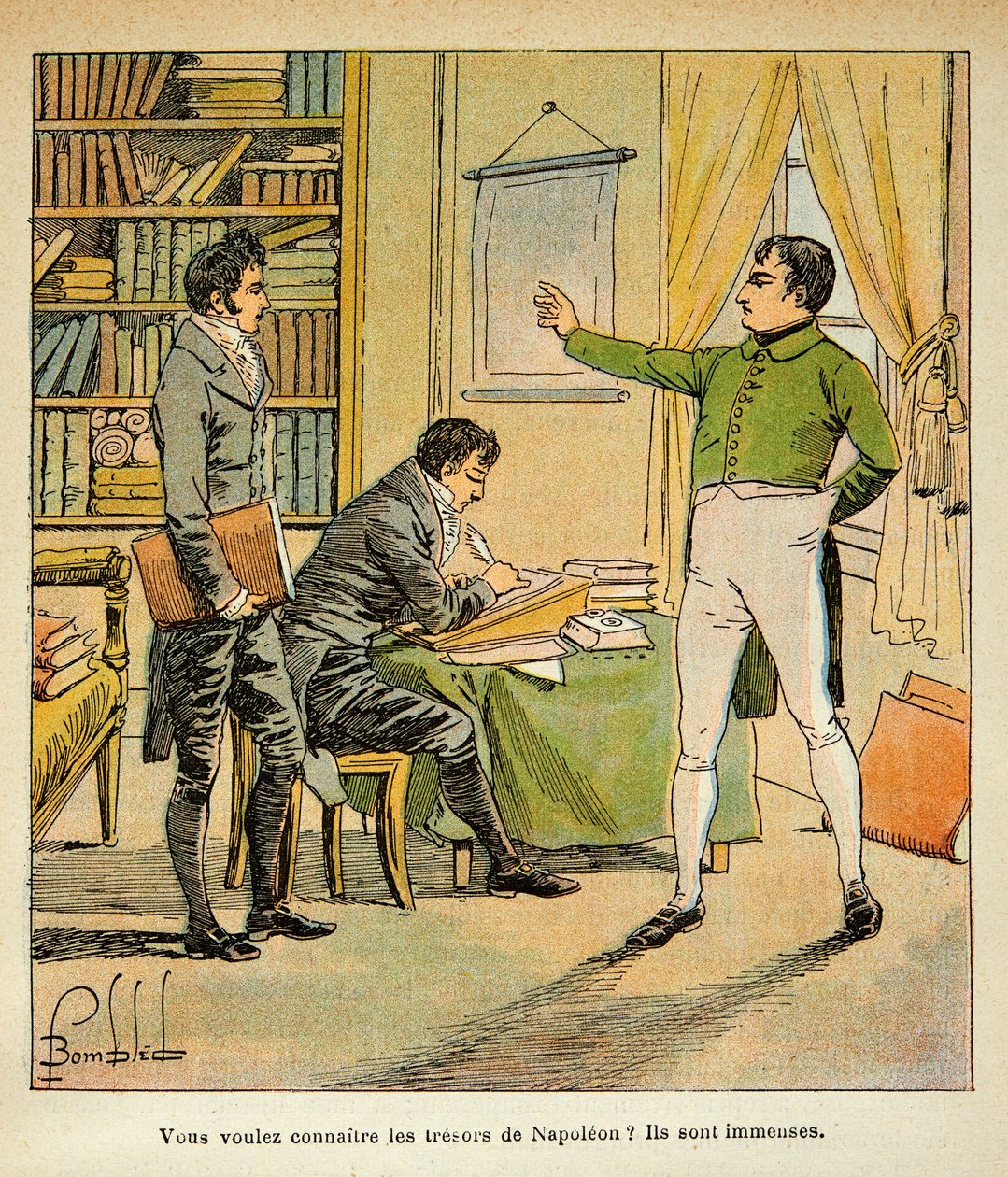 Ilustração de Bombled Louis (1862-1927) do livro "O Memorial de Santa Helena" do Conde Emmanuel de Las Cases (1766-1842): Napoleão dita seus memoriais a Las Casos, Coleção Privada de Louis Charles Bombled