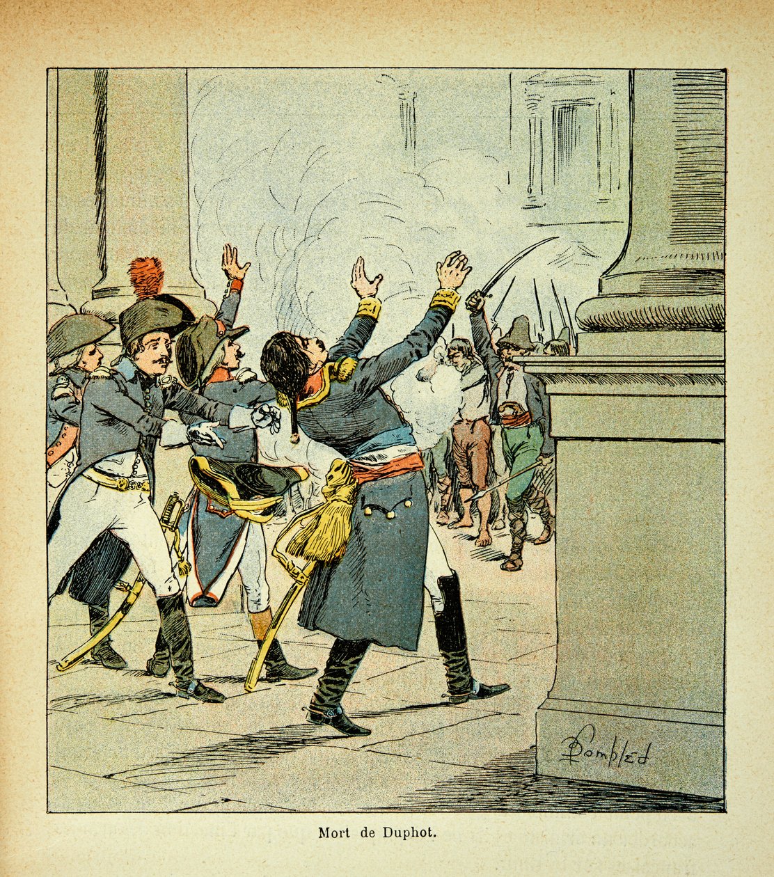 Ilustração de Bombled Louis (1862-1927) do livro "O Memorial de Santa Helena" do Conde Emmanuel de Las Cases (1766-1842): Assassinato do General Leonard Duphot (1769-1797) em Roma em 1797, Coleção Particular de Louis Charles Bombled