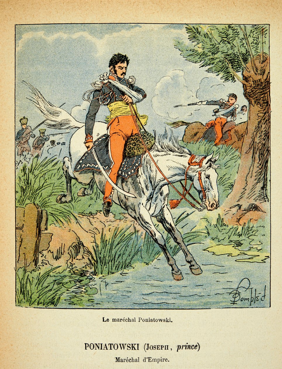 Ilustração de Bombled Louis (1862-1927) do livro "O Memorial de Santa Helena" do Conde Emmanuel de Las Cases (1766-1842): Retrato de marechal Jozef Antoni Poniatowski (1763-1813), Coleção Particular de Louis Charles Bombled