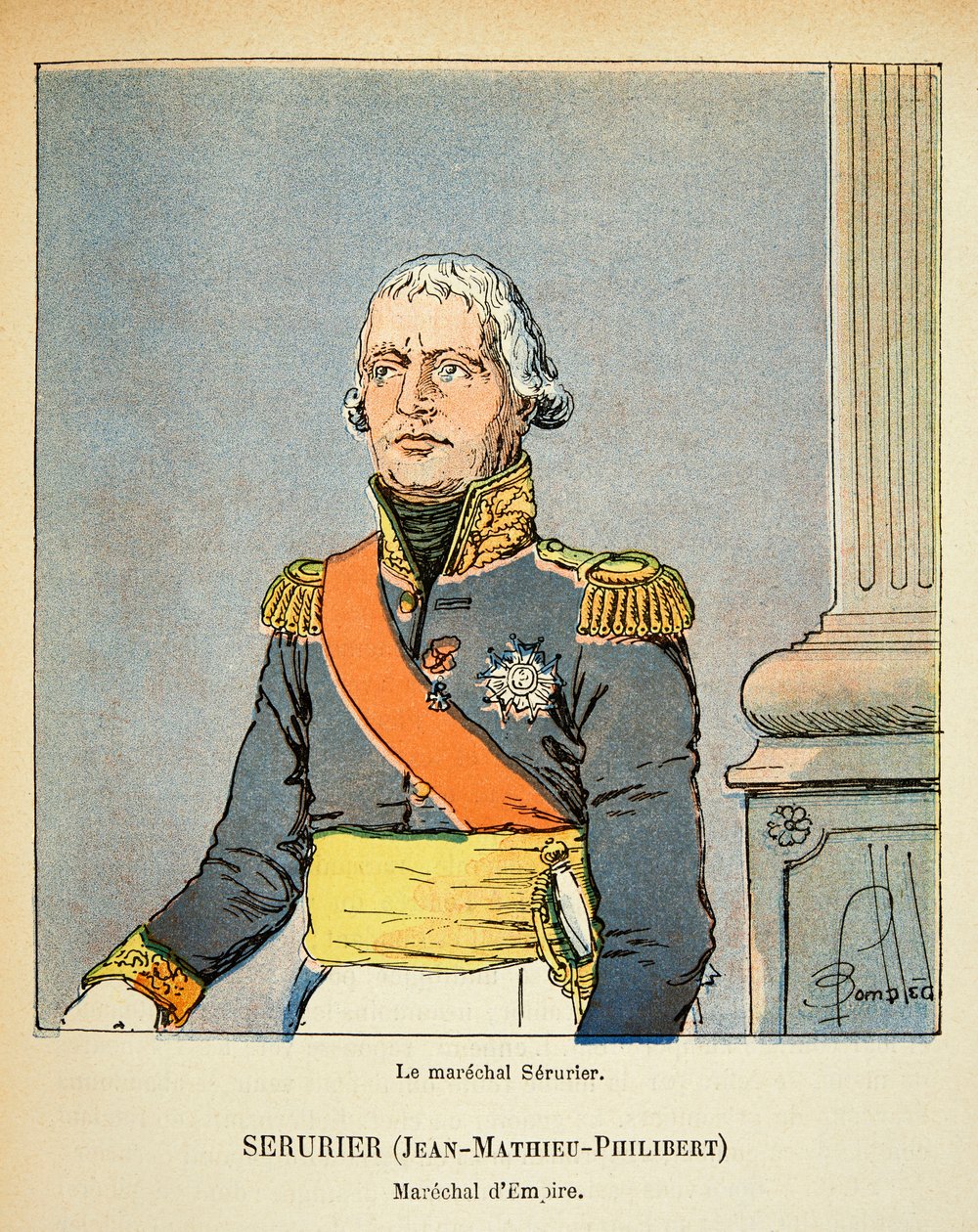 Ilustração de Bombled Louis (1862-1927) do livro "O Memorial de Santa Helena" do Conde Emmanuel de Las Cases (1766-1842): Retrato do marechal Jean Mathieu Philibert Serurier (1742-1819), Coleção Particular de Louis Charles Bombled