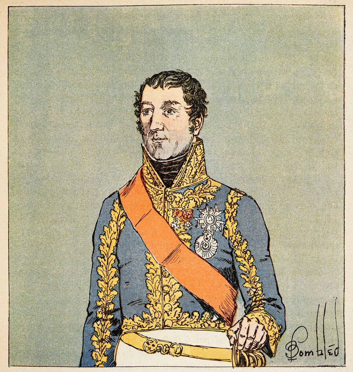 Ilustração de Bombled Louis (1862-1927) do livro "O Memorial de Santa Helena" do Conde Emmanuel de Las Cases (1766-1842): Retrato de Marechal Edouard Mortier (1768-1835), Duque de Trevise, Coleção Particular de Louis Charles Bombled