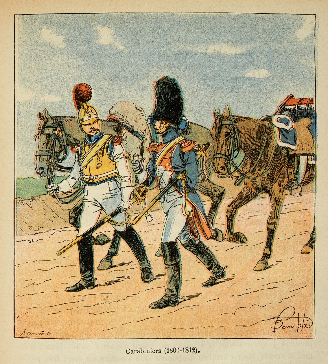 Ilustração de Bombled Louis (1862-1927) do livro "O Memorial de Santa Helena" do Conde Emmanuel de Las Cases (1766-1842): Carabiniiers (1806 - 1812), Coleção Particular de Louis Charles Bombled