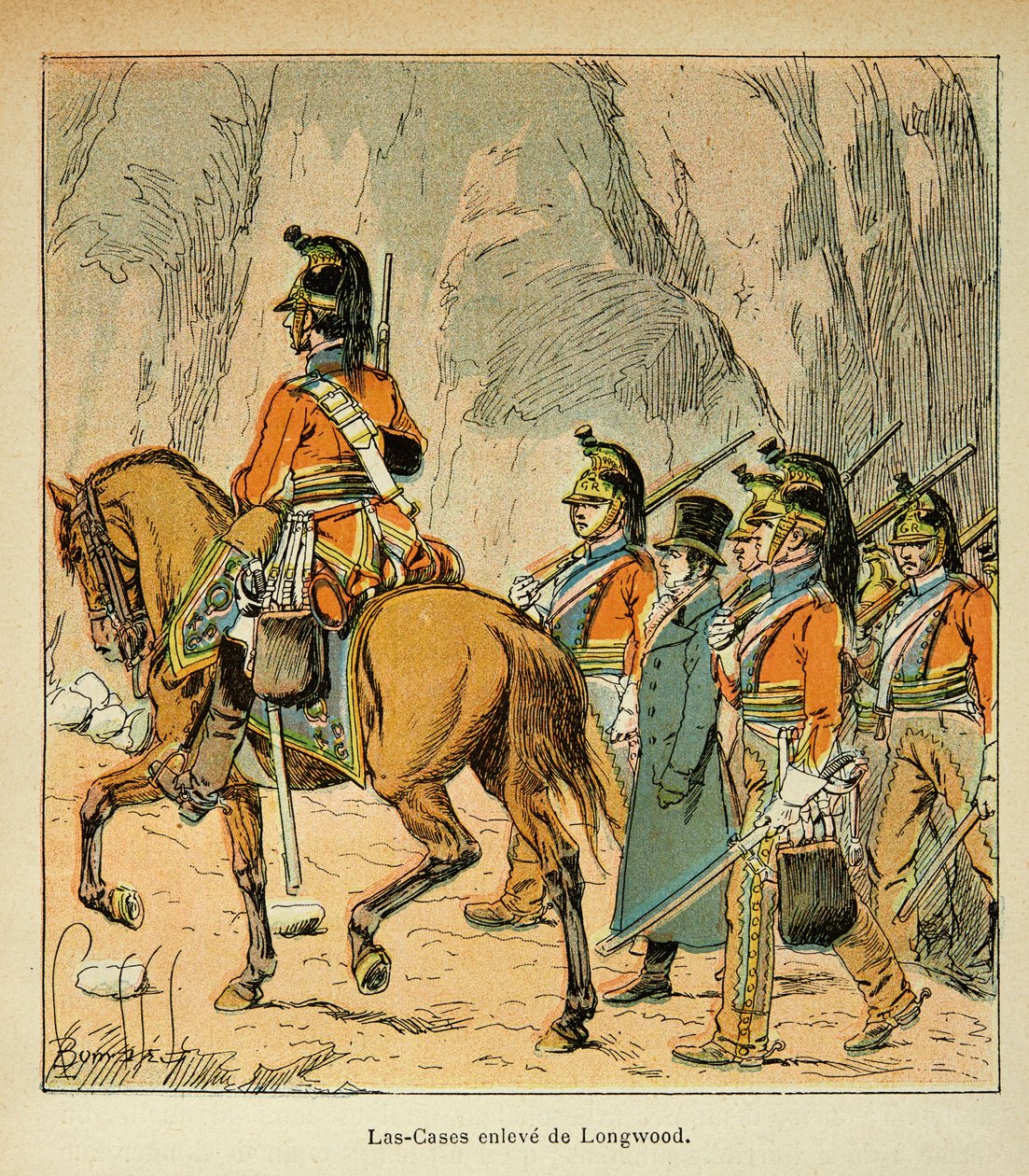 Ilustração de Bombled Louis (1862-1927) do livro "O Memorial de Santa Helena" do Conde Emmanuel de Las Cases (1766-1842): Las Cases arrete por ordem de Hudson Lowe (1769-1844): Coleção privada de Louis Charles Bombled