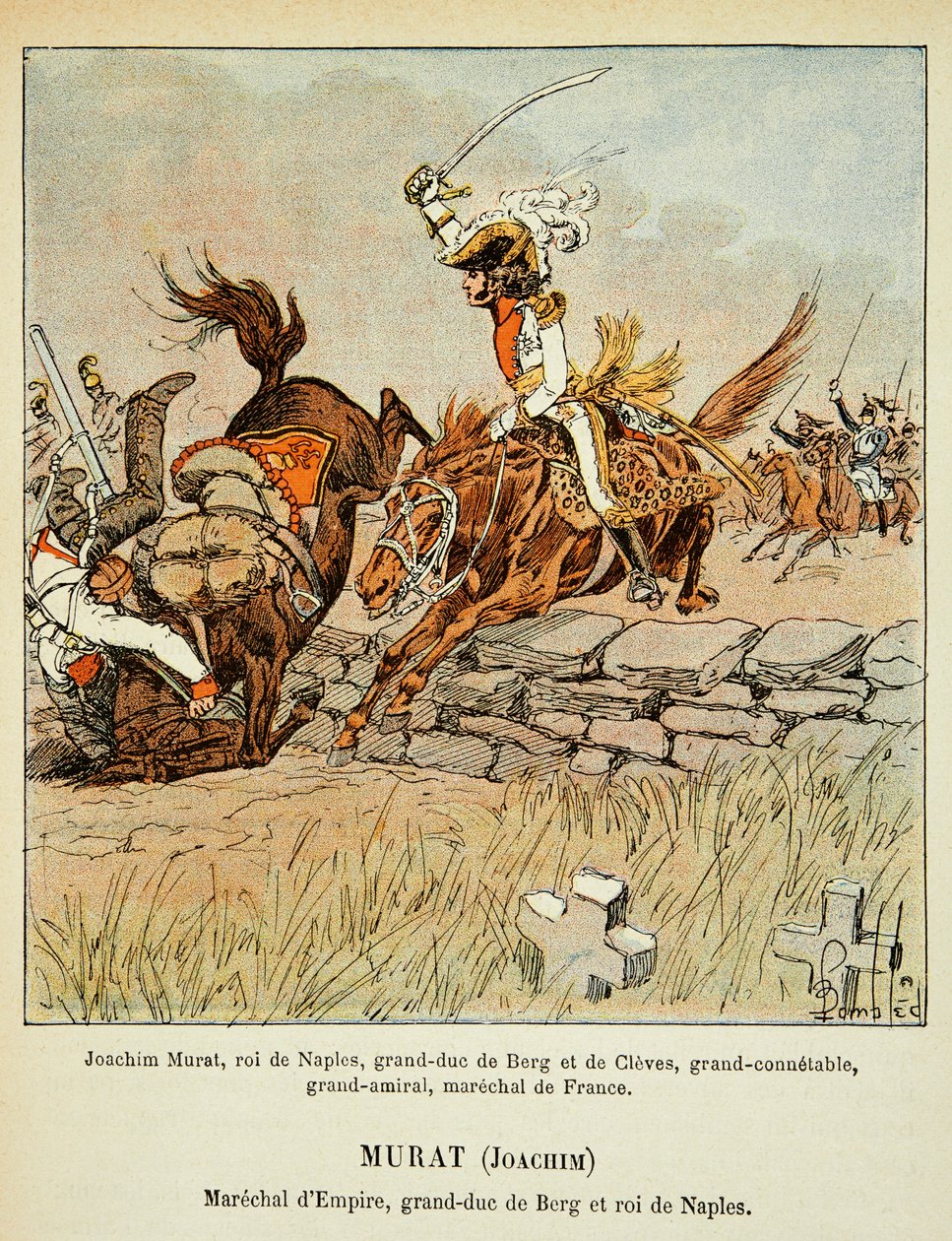 Ilustração de Bombled Louis (1862-1927) do livro "O Memorial de Santa Helena" do Conde Emmanuel de Las Cases (1766-1842): Joachim Murat (1767-1815) Carga, Coleção Particular de Louis Charles Bombled