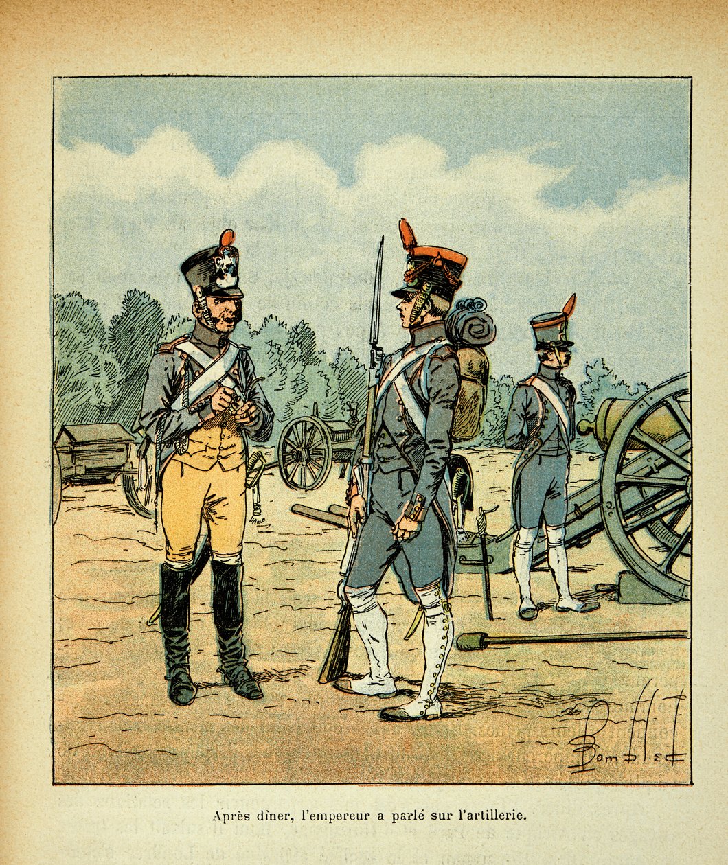 Ilustração de Bombled Louis (1862-1927) do livro "O Memorial de Santa Helena" do Conde Emmanuel de Las Cases (1766-1842): Artilharia da Guarda Imperial, Coleção Privada de Louis Charles Bombled
