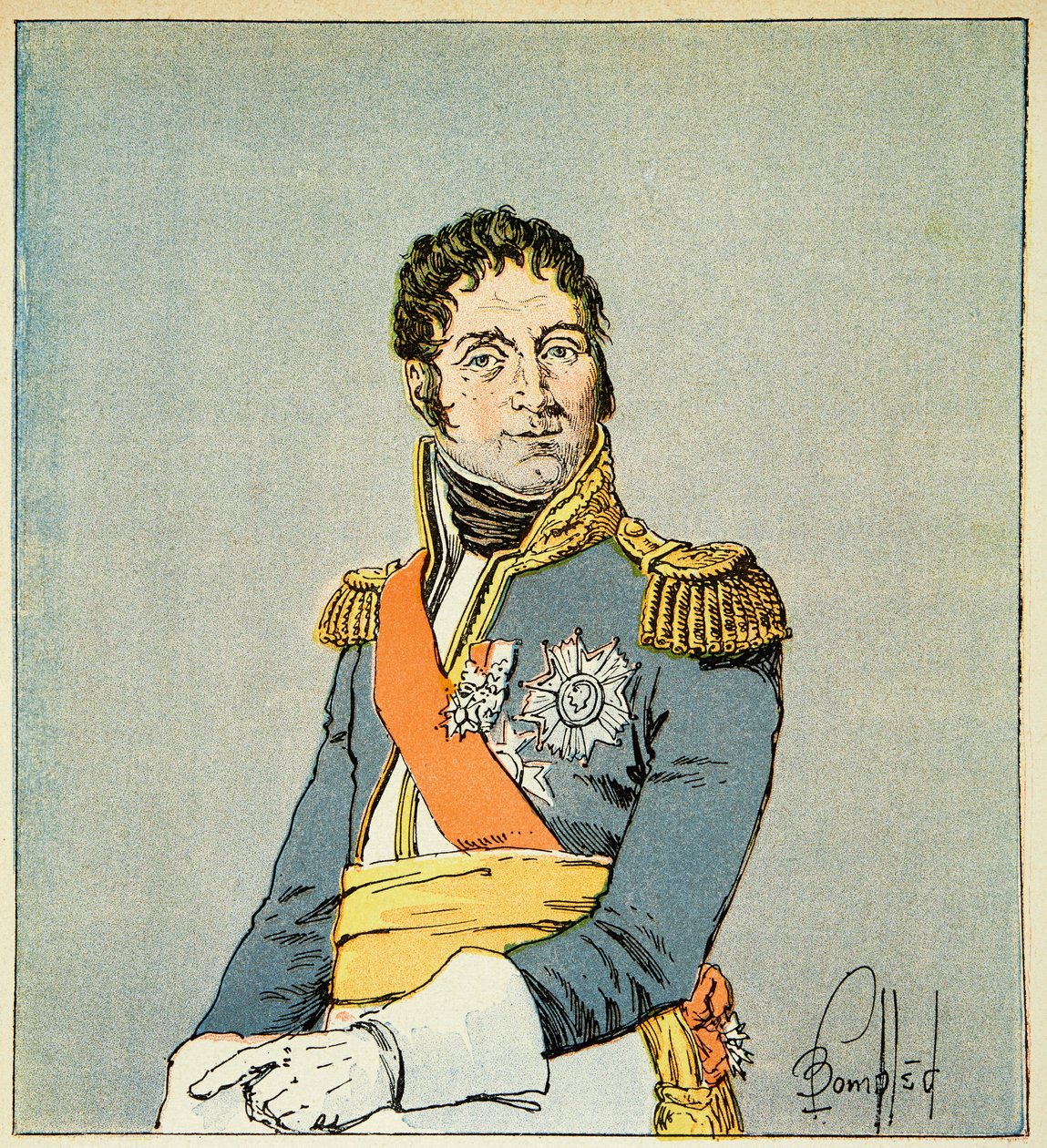 Ilustração de Bombled Louis (1862-1927) do livro "O Memorial de Santa Helena" do Conde Emmanuel de Las Cases (1766-1842): Retrato do marechal André Massena (1758-1817), Duque de Rivoli e Príncipe de Essling, Coleção Particular de Louis Charles Bombled