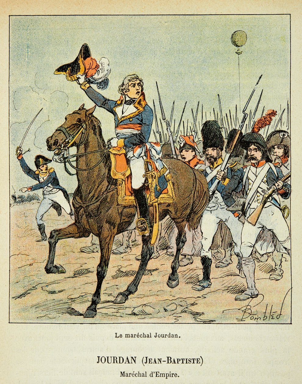 Ilustração de Bombled Louis (1862-1927) do livro "O Memorial de Santa Helena" do Conde Emmanuel de Las Cases (1766-1842): O marechal Jean Baptiste Jourdan (1762-1833) à frente das suas tropas, Coleção Particular de Louis Charles Bombled