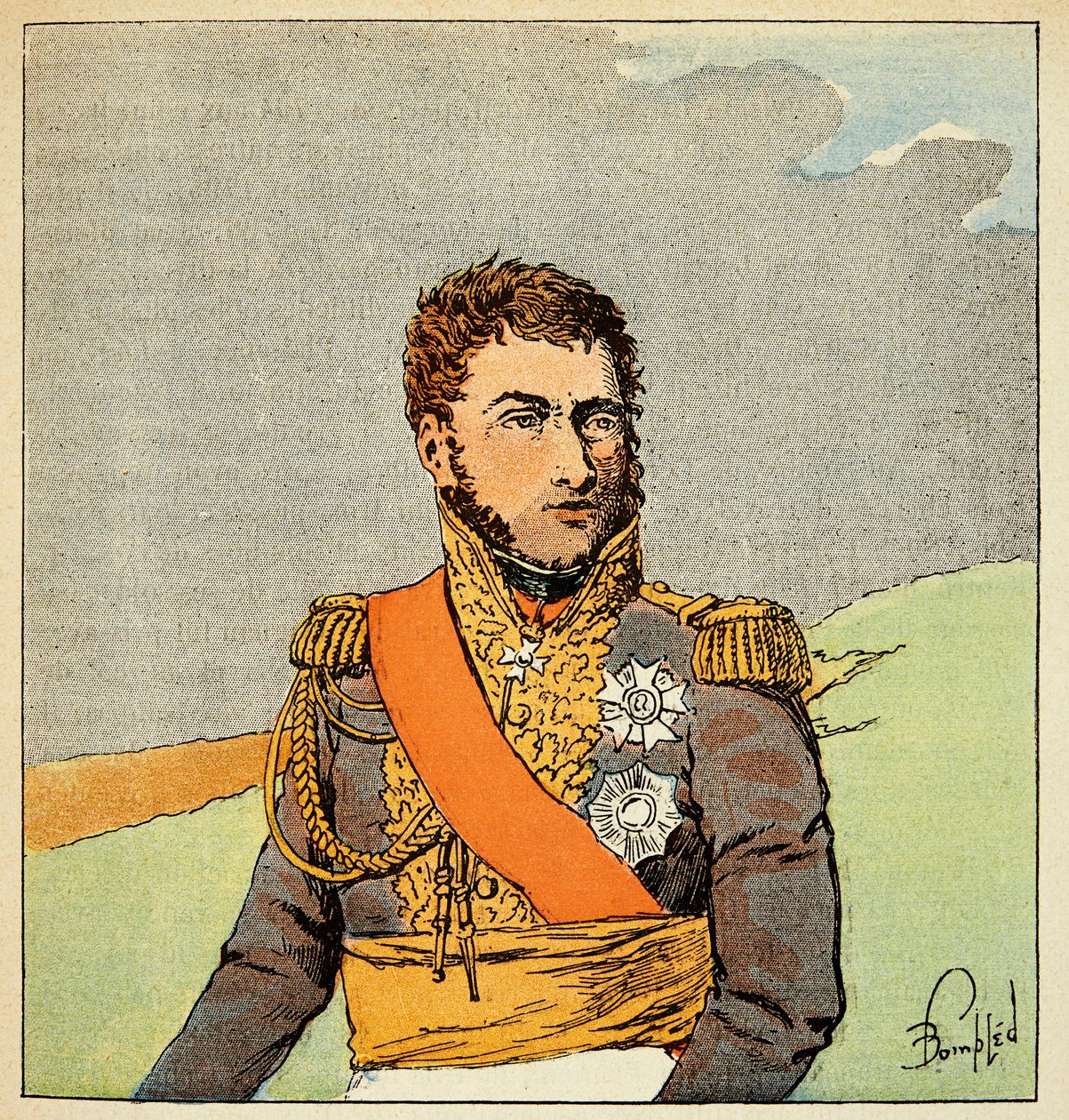 Ilustração de Bombled Louis (1862-1927) do livro "O Memorial de Santa Helena" do Conde Emmanuel de Las Cases (1766-1842): Retrato do marechal Louis Gabriel Suchet (1770-1826), Duque de Albufera, Coleção Particular de Louis Charles Bombled
