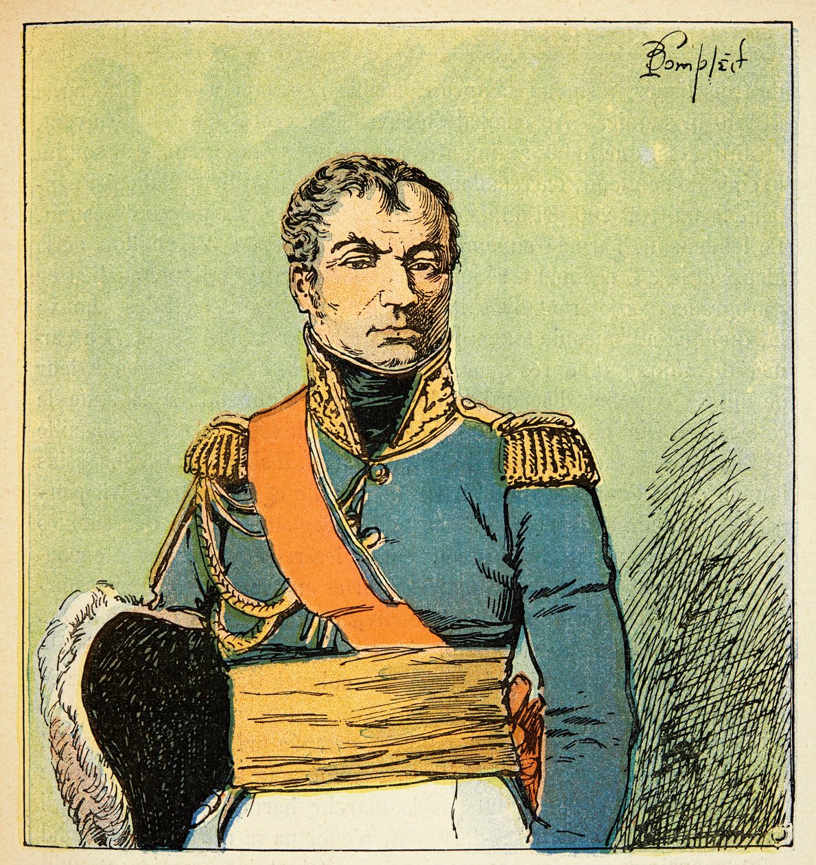 Ilustração de Bombled Louis (1862-1927) do livro "O Memorial de Santa Helena" do Conde Emmanuel de Las Cases (1766-1842): Retrato do marechal Nicolas Charles Oudinot (1767-1847), Duque de Reggio, Coleção Particular de Louis Charles Bombled