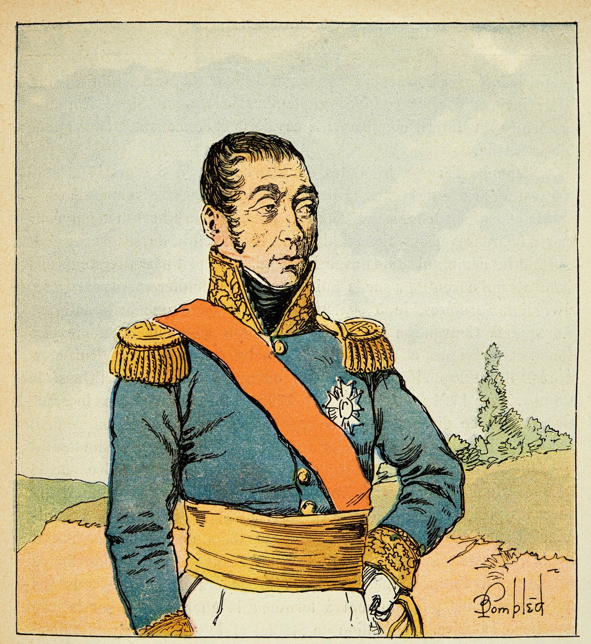 Ilustração de Bombled Louis (1862-1927) do livro "O Memorial de Santa Helena" do Conde Emmanuel de Las Cases (1766-1842): Retrato de Marechal Emmanuel de Grouchy (1766-1847), Coleção Particular de Louis Charles Bombled