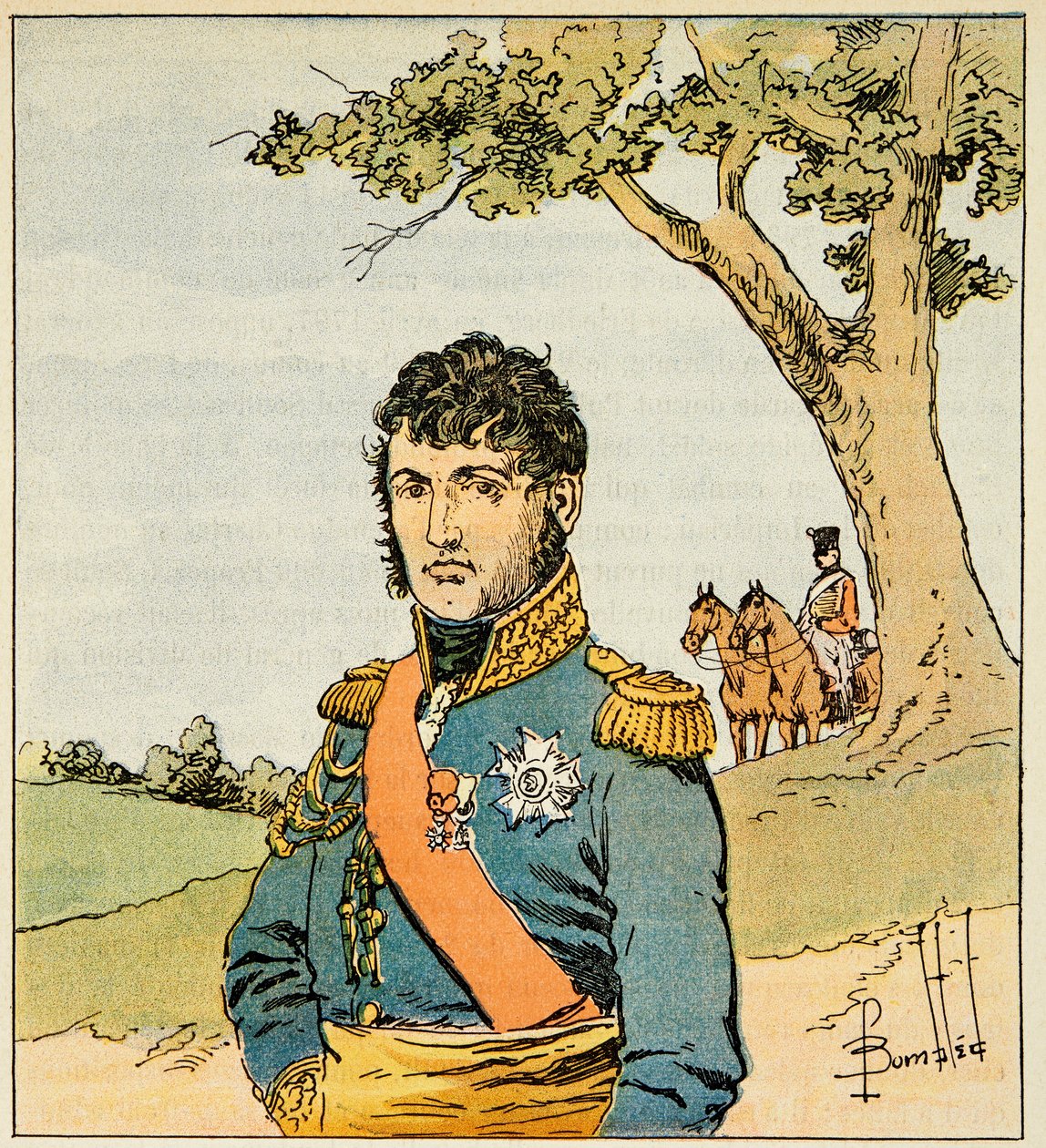Ilustração de Bombled Louis (1862-1927) do livro "O Memorial de Santa Helena" do Conde Emmanuel de Las Cases (1766-1842): Retrato do marechal Jean de Dieu Soult (1769-1851), Duque da Dalmácia, Coleção Particular de Louis Charles Bombled