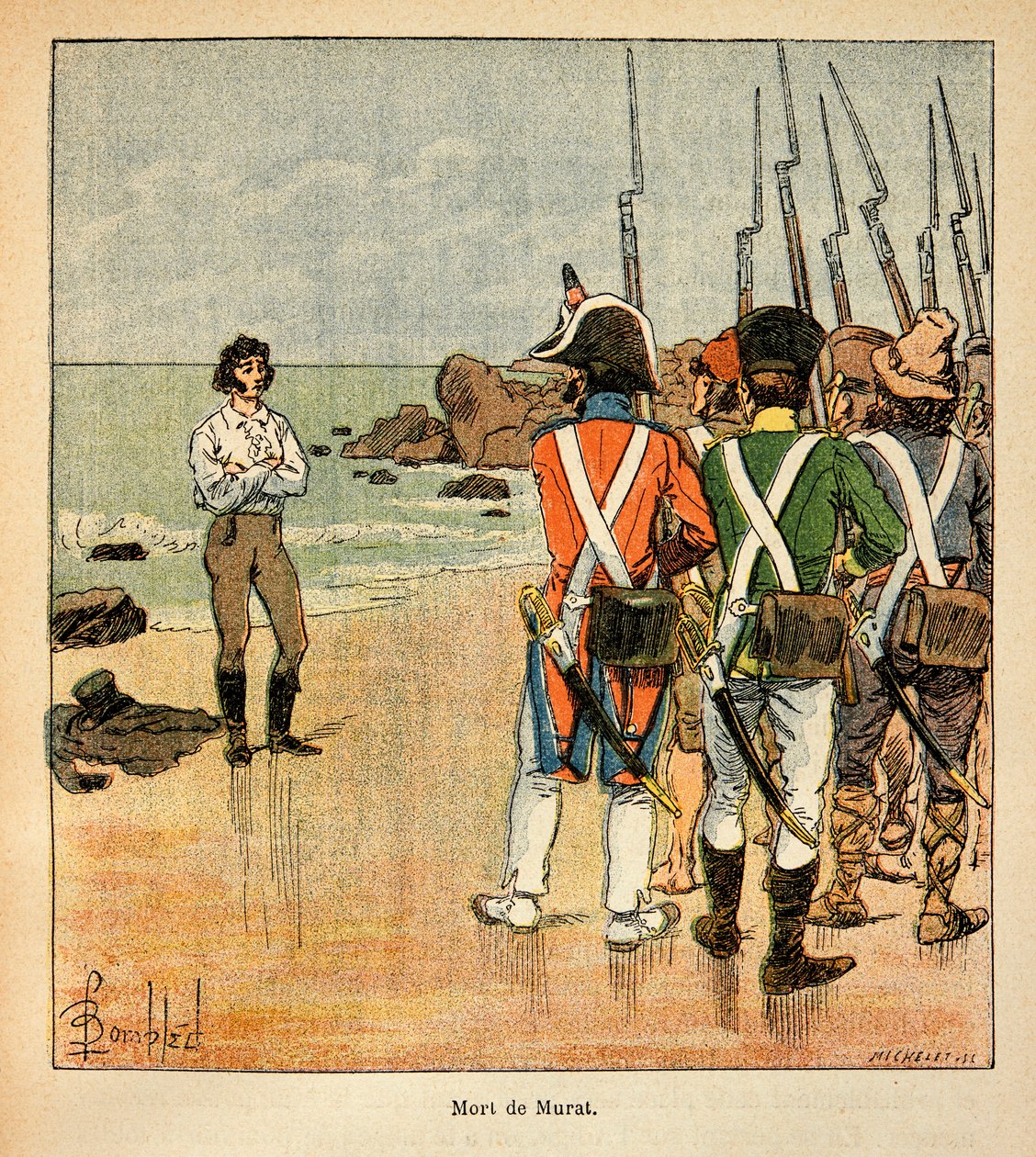 Ilustração de Bombled Louis (1862-1927) do livro "The memorial se Sainte Helene" do Conde Emmanuel de Las Cases (1766-1842): Morte de Joachim Murat (1767-1815), Coleção Particular de Louis Charles Bombled