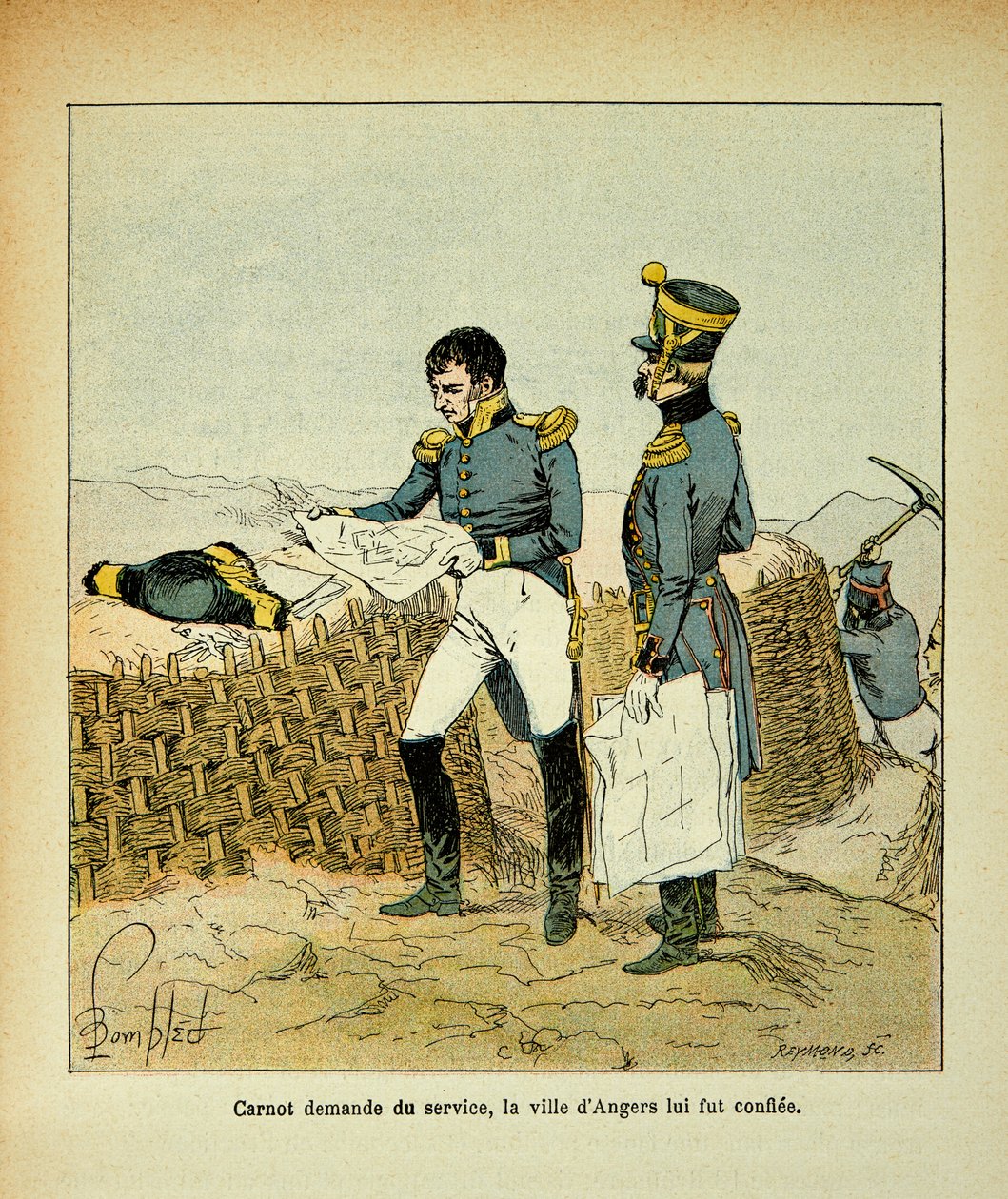 Ilustração de Bombled Louis (1862-1927) da obra "O Memorial de Santa Helena" do Conde Emmanuel de Las Cases (1766-1842): Lazare Carnot (1753-1823) encomendou o serviço, a cidade de Angers foi-lhe confiada, Coleção Parcial de Louis Charles Bombled
